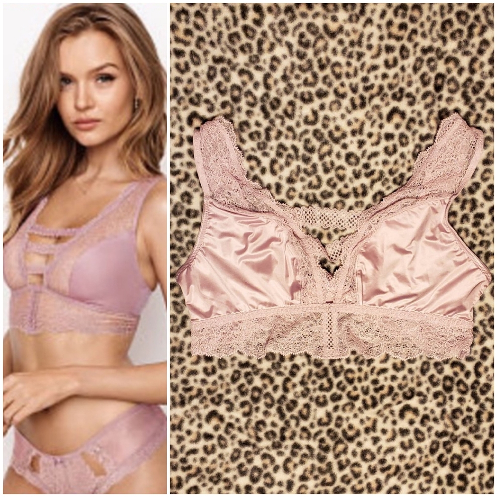 2017 Victoria's Secret Very Sexy Chantilly Lace Plunge Bralette, Size M NWT Pink